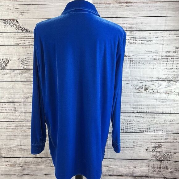 Soft Surroundings Blouse size Large Royal Blue Velveteen Stretch Comfy Casual - Picture 12 of 13
